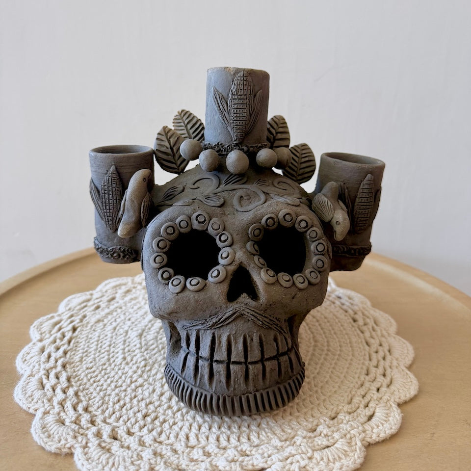 Ahumado Three Candle Holder Calaveritas Catrin