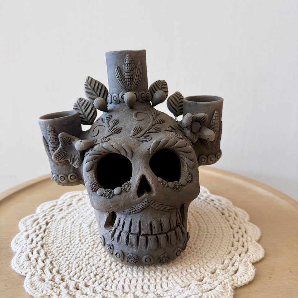 Ahumado Three Candle Holder Calaveritas Catrin