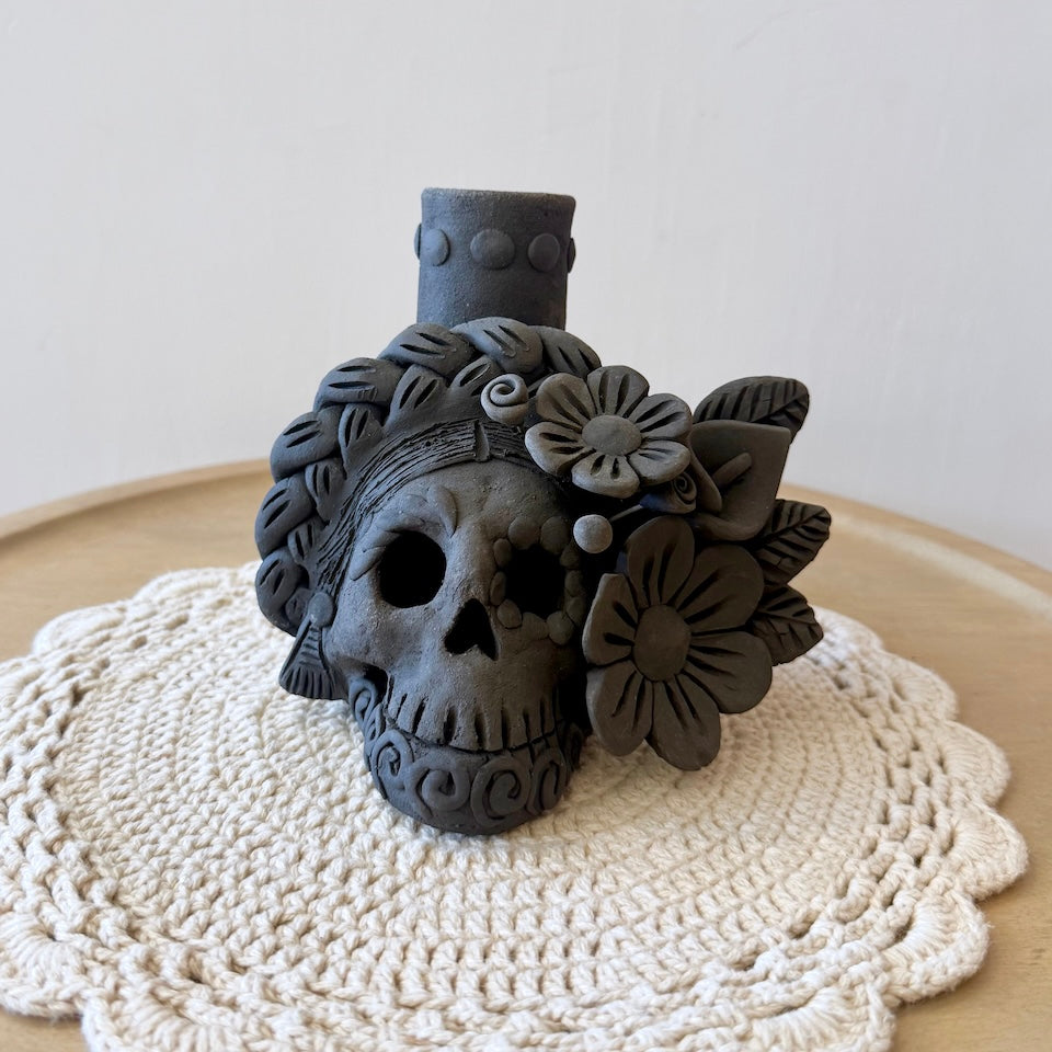 Medium Ahumado Candle Holder Calaveritas Catrinas