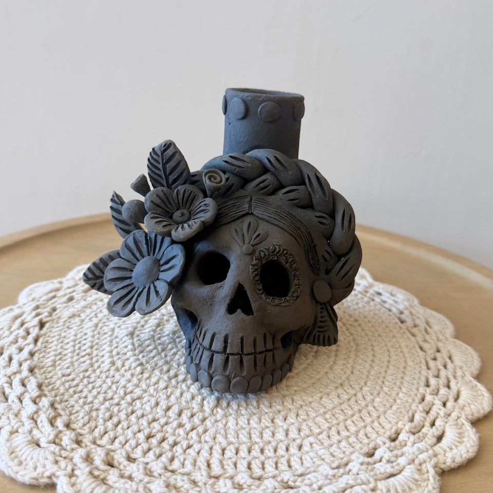 Medium Ahumado Candle Holder Calaveritas Catrinas