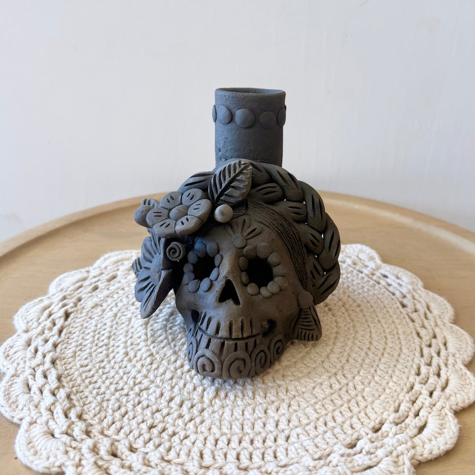 Medium Ahumado Candle Holder Calaveritas Catrinas