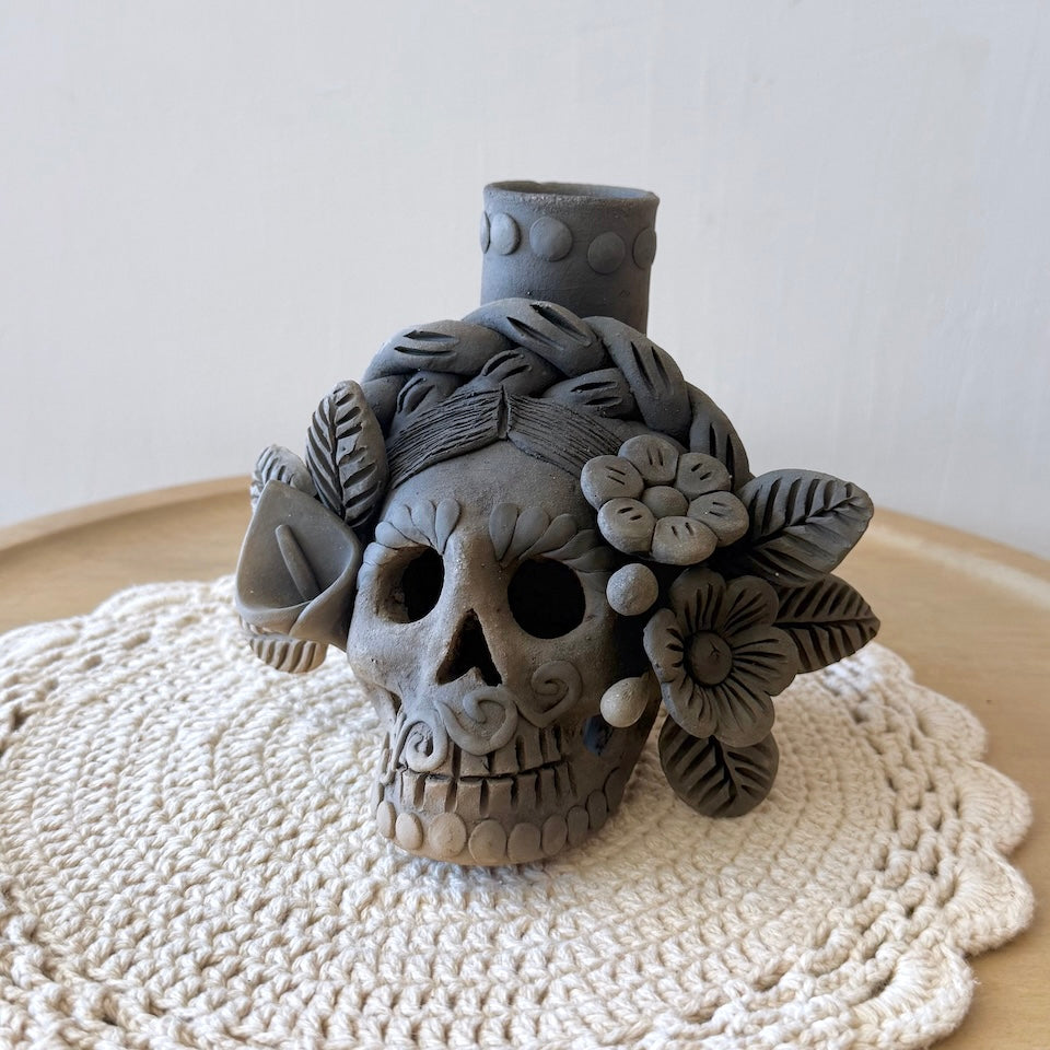 Medium Ahumado Candle Holder Calaveritas Catrinas