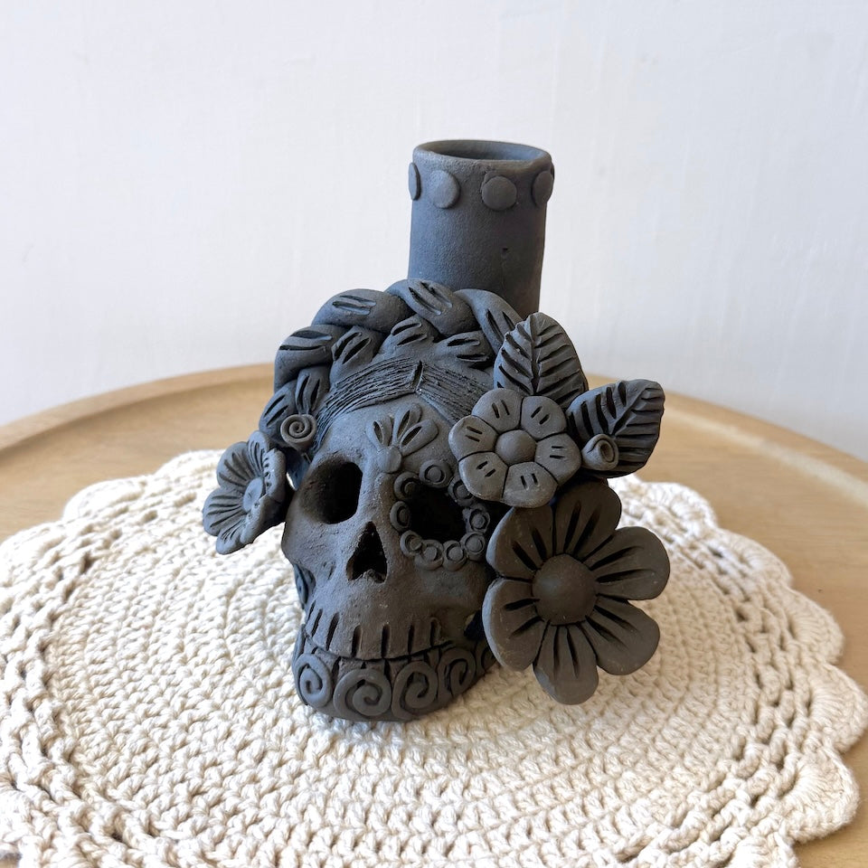 Medium Ahumado Candle Holder Calaveritas Catrinas