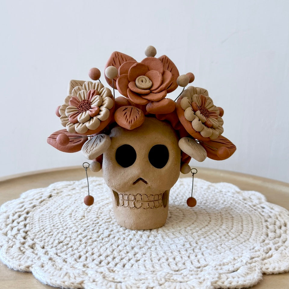 Natural Clay Catrina Skulls With Earrings