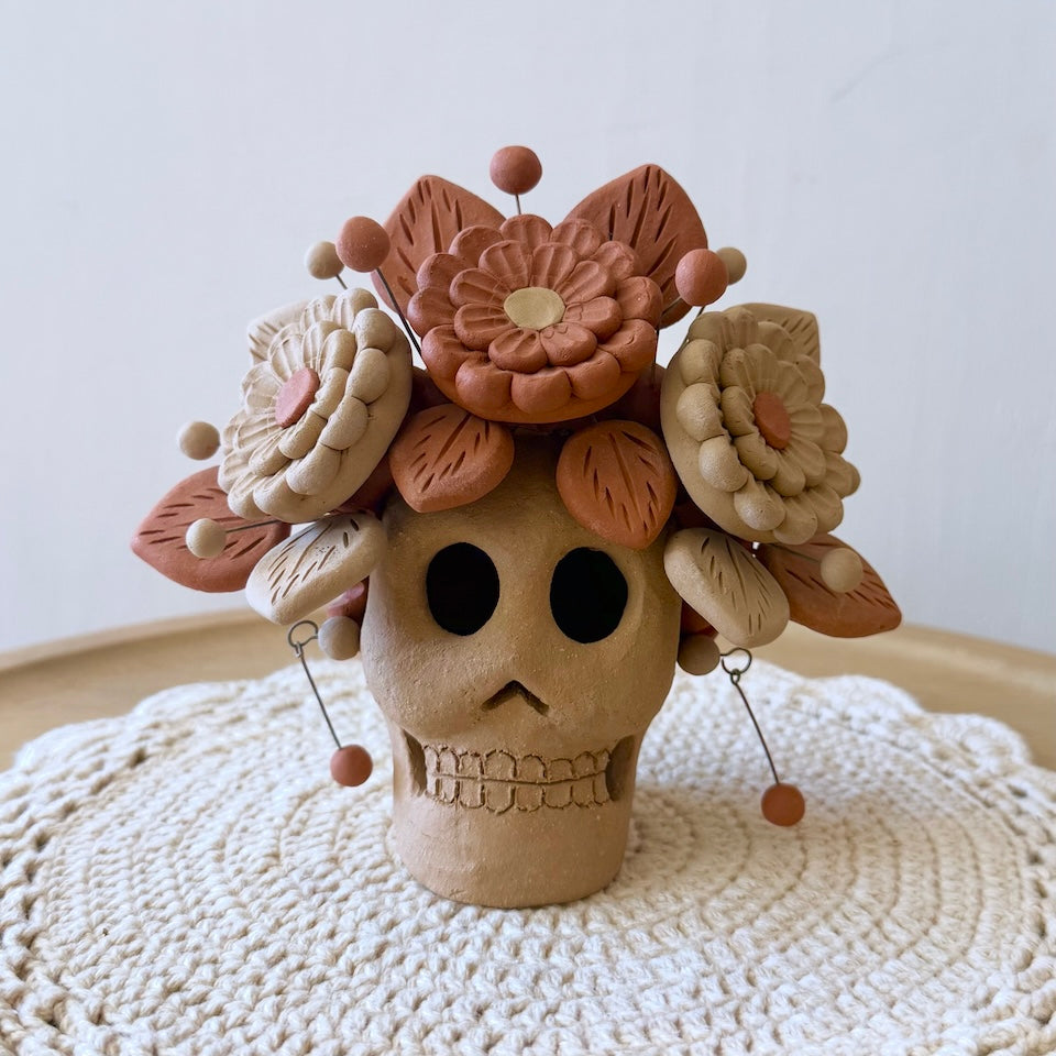 Natural Clay Catrina Skulls With Earrings