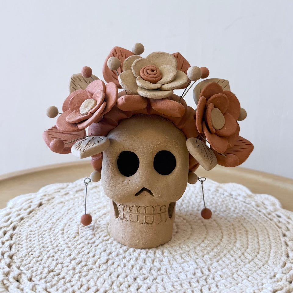 Natural Clay Catrina Skulls With Earrings