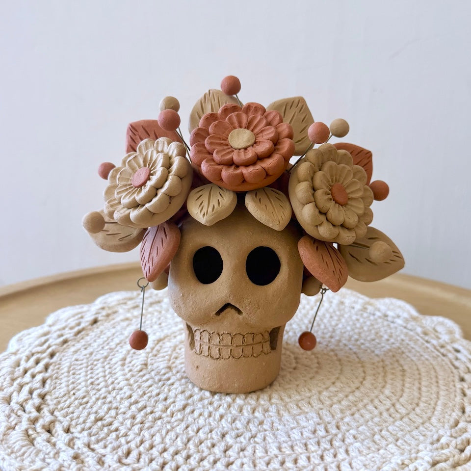 Natural Clay Catrina Skulls With Earrings