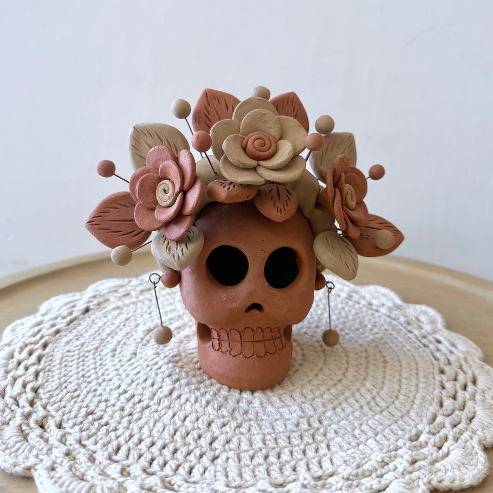 Red Clay Catrina Skulls With Earrings