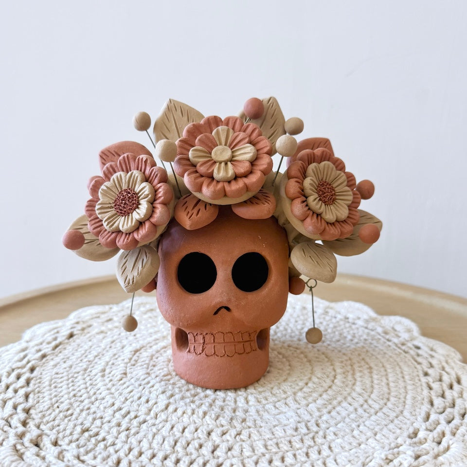 Red Clay Catrina Skulls With Earrings