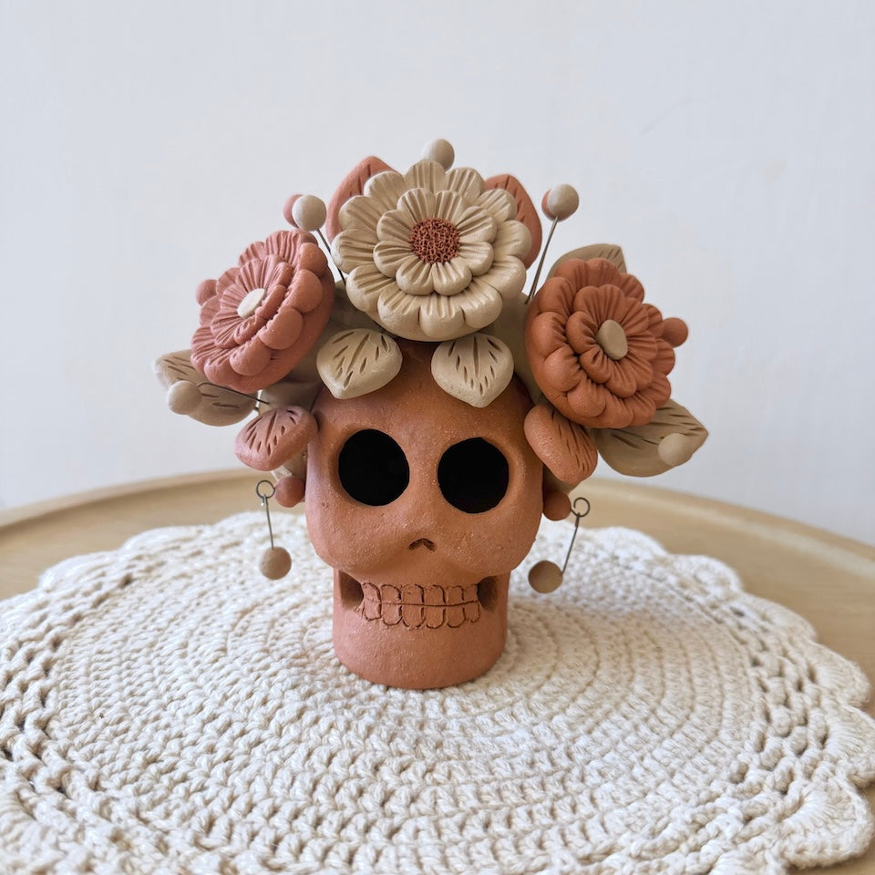 Red Clay Catrina Skulls With Earrings