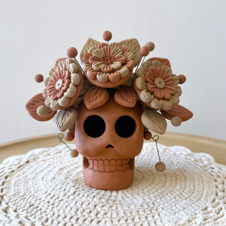 Red Clay Catrina Skulls With Earrings