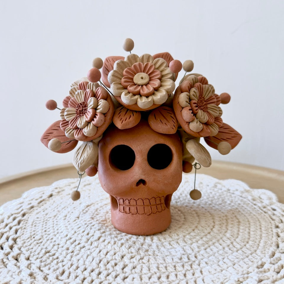 Red Clay Catrina Skulls With Earrings