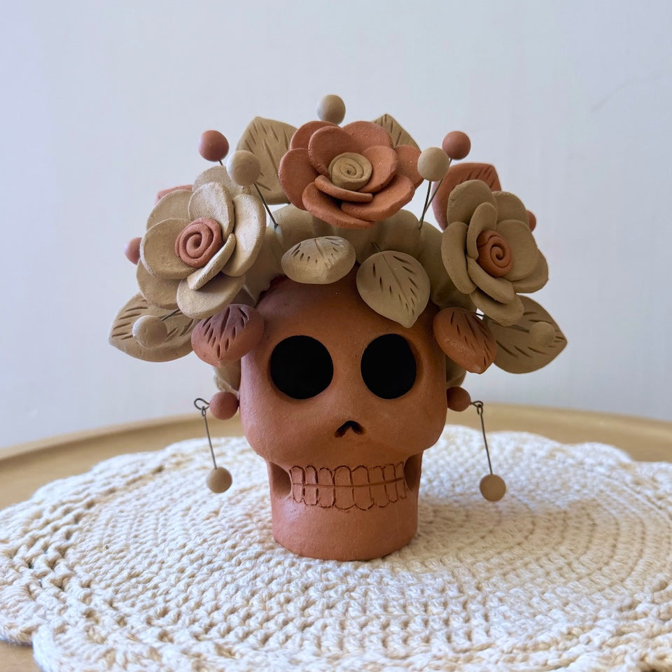 Red Clay Catrina Skulls With Earrings