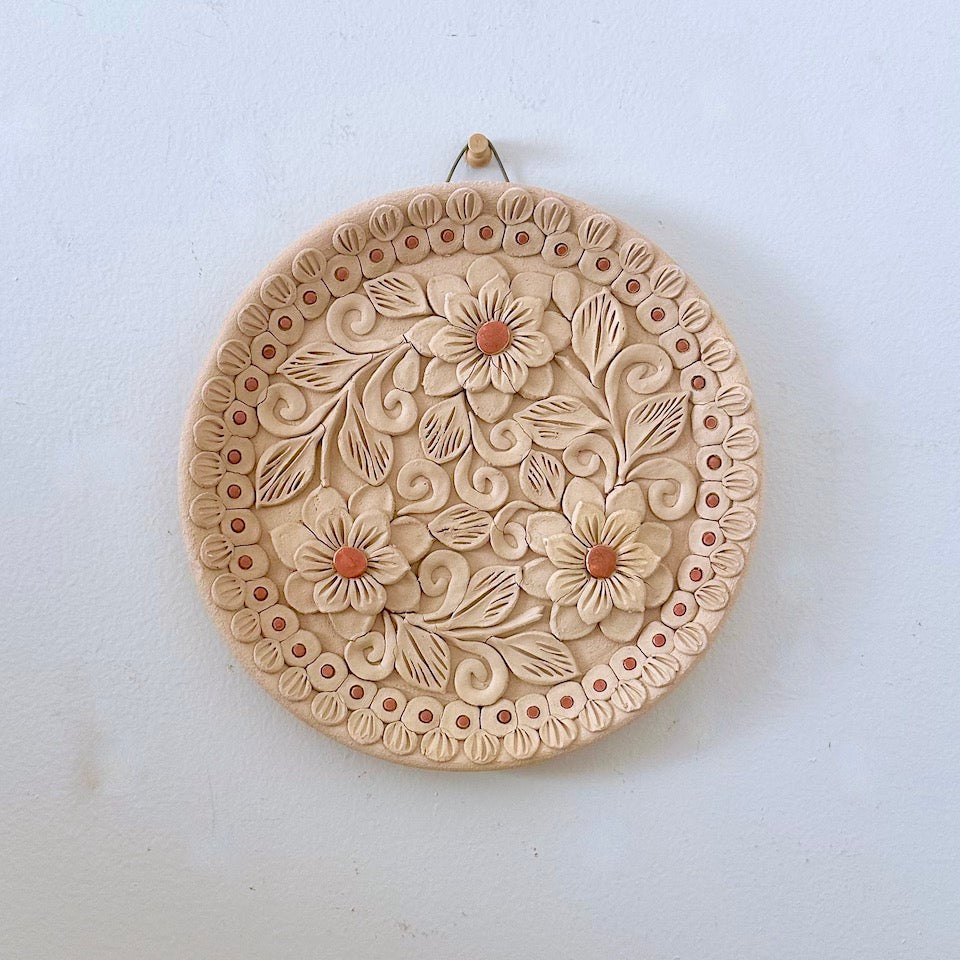 Natural Round Clay Floral Wall Art