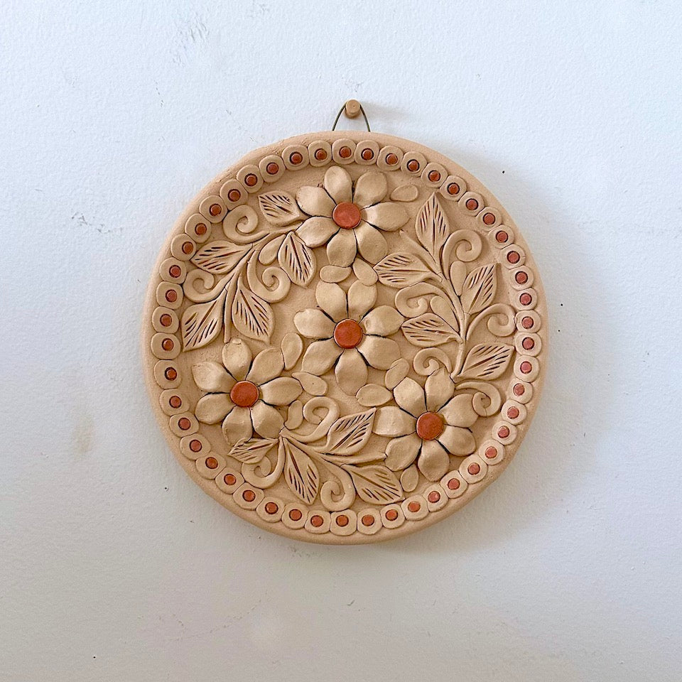 Natural Round Clay Floral Wall Art
