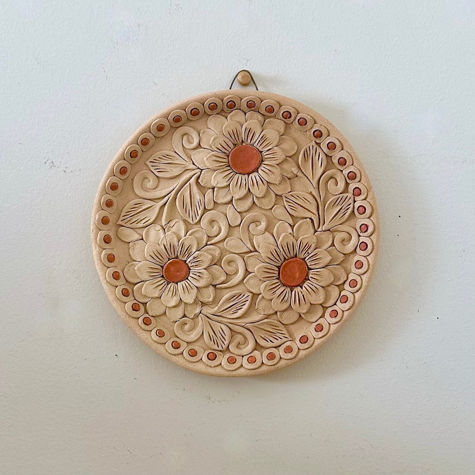 Natural Round Clay Floral Wall Art