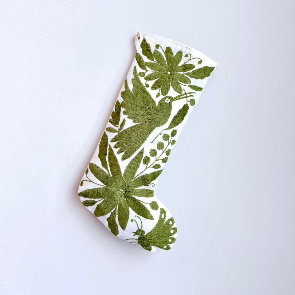 Olive Green Otomi Holiday Stockings