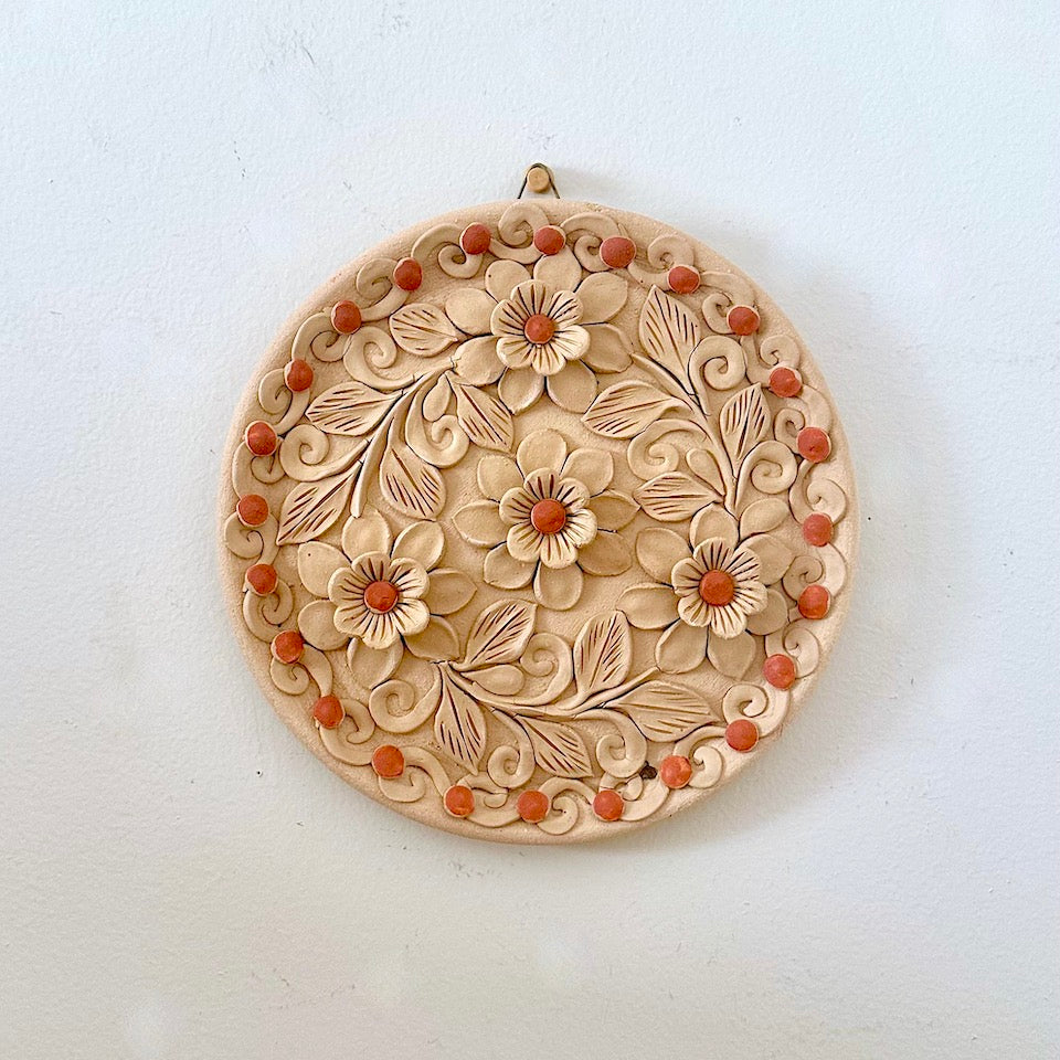 Natural Round Clay Floral Wall Art