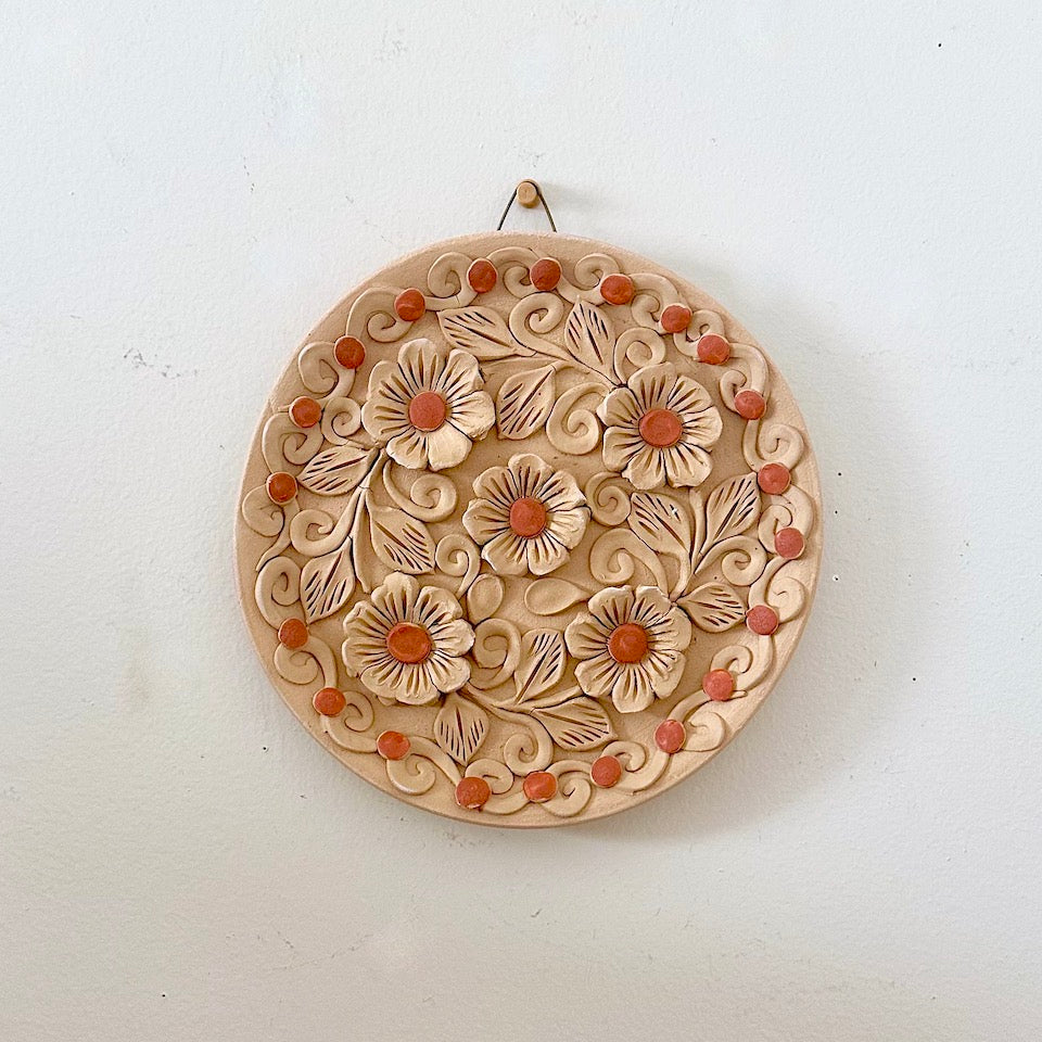 Natural Round Clay Floral Wall Art