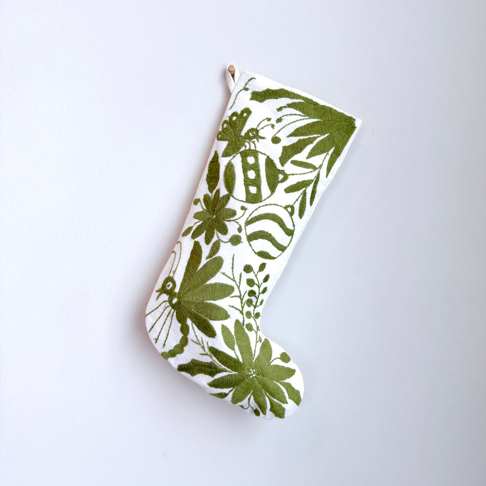 Olive Green Otomi Holiday Stockings