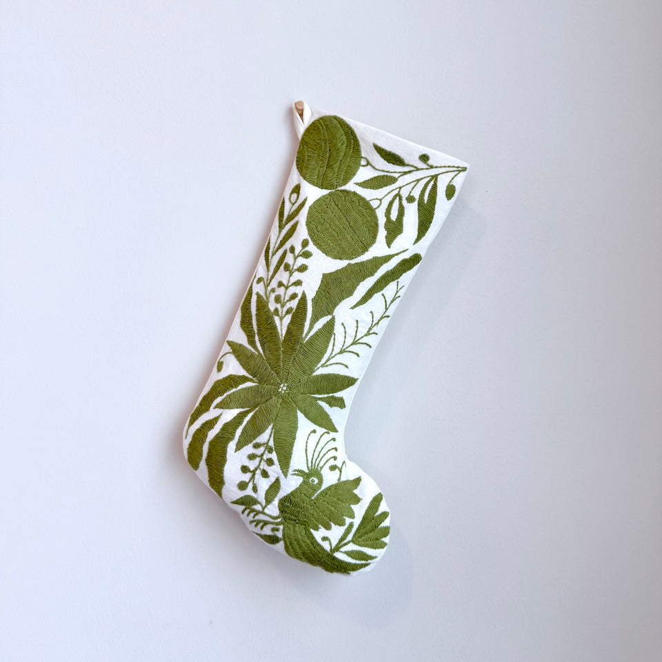 Olive Green Otomi Holiday Stockings