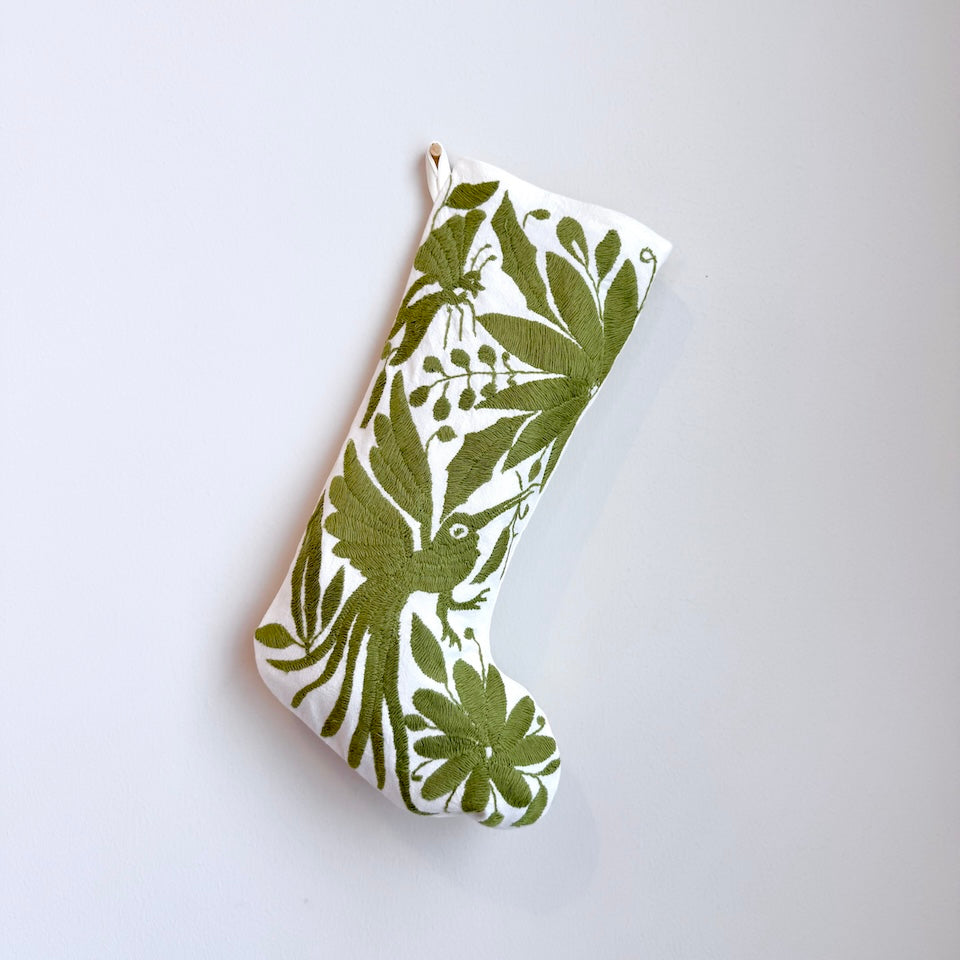 Olive Green Otomi Holiday Stockings