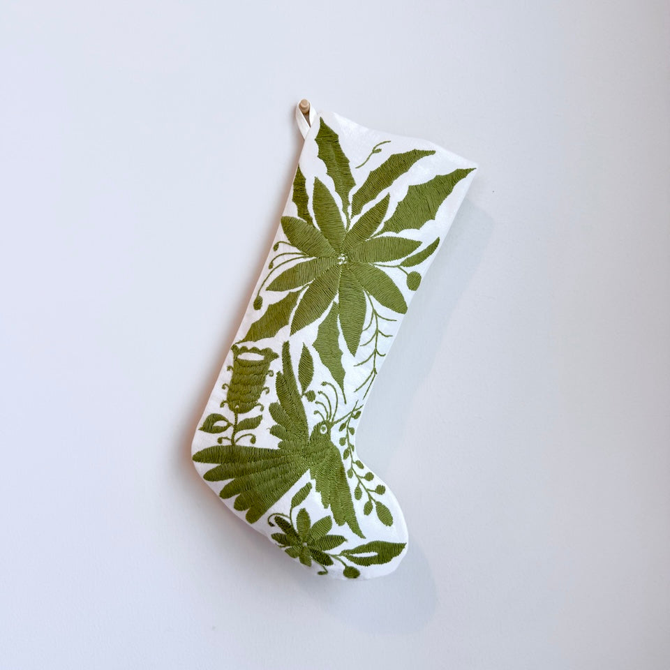 Olive Green Otomi Holiday Stockings
