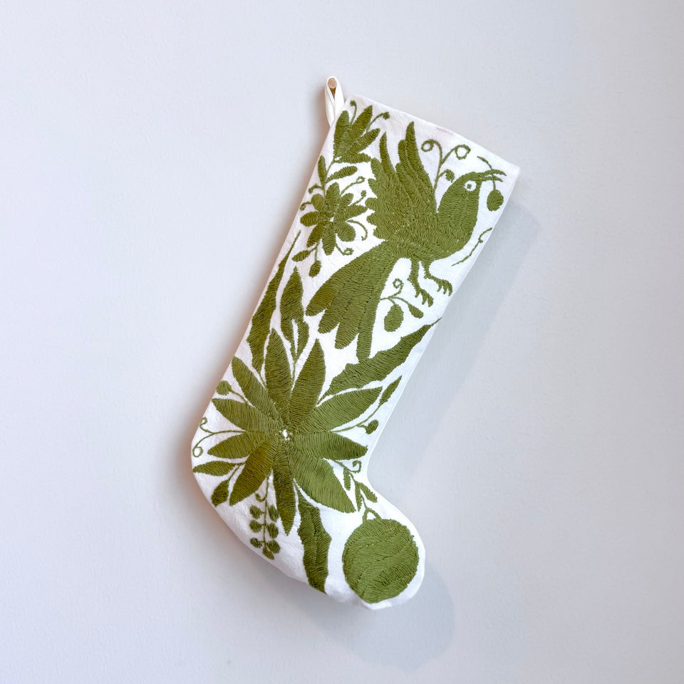 Olive Green Otomi Holiday Stockings