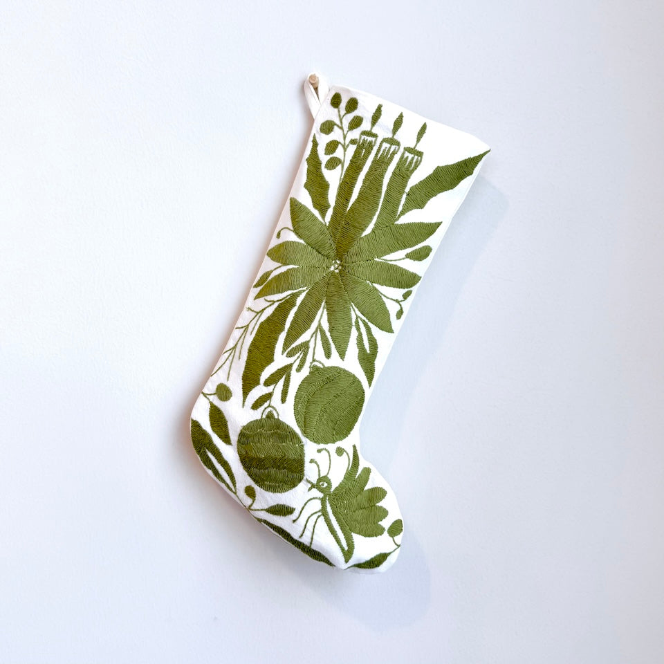 Olive Green Otomi Holiday Stockings