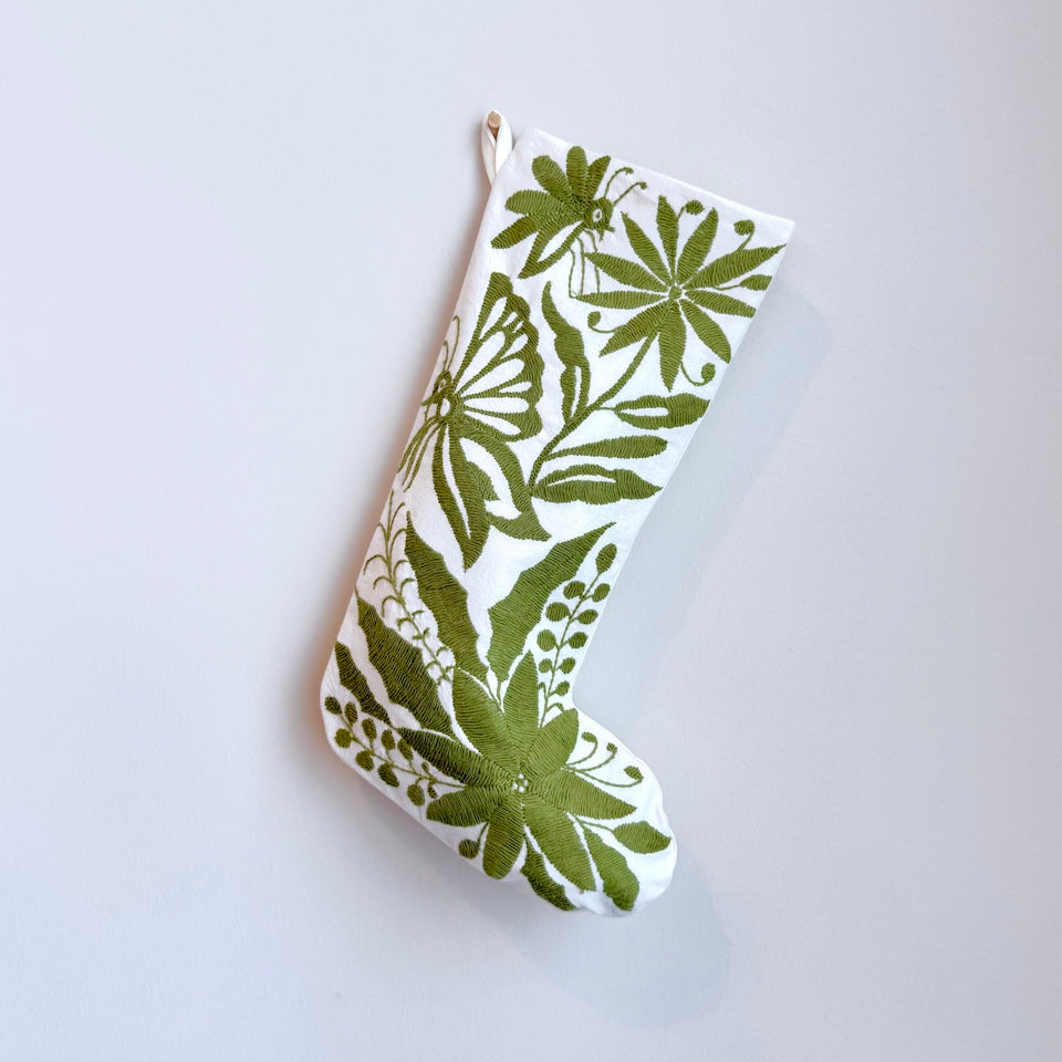 Olive Green Otomi Holiday Stockings
