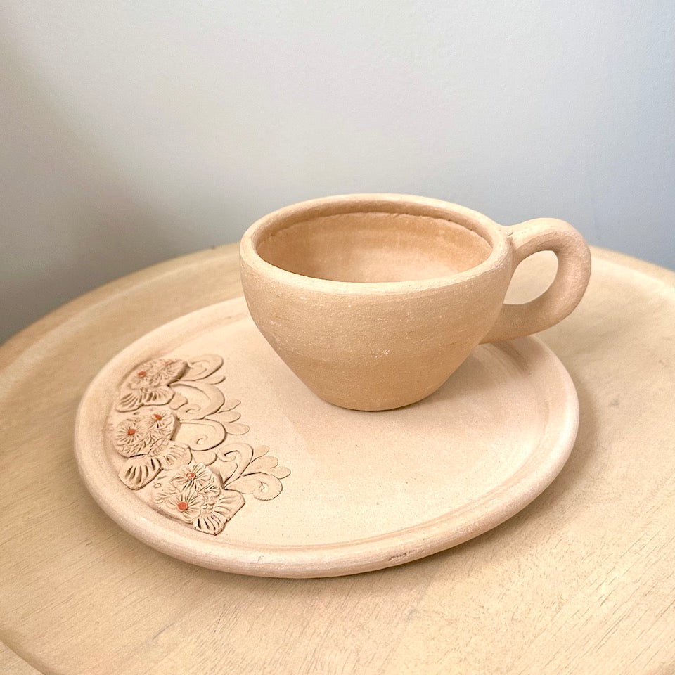 Plain Natural Round Cup with Decorative Plate