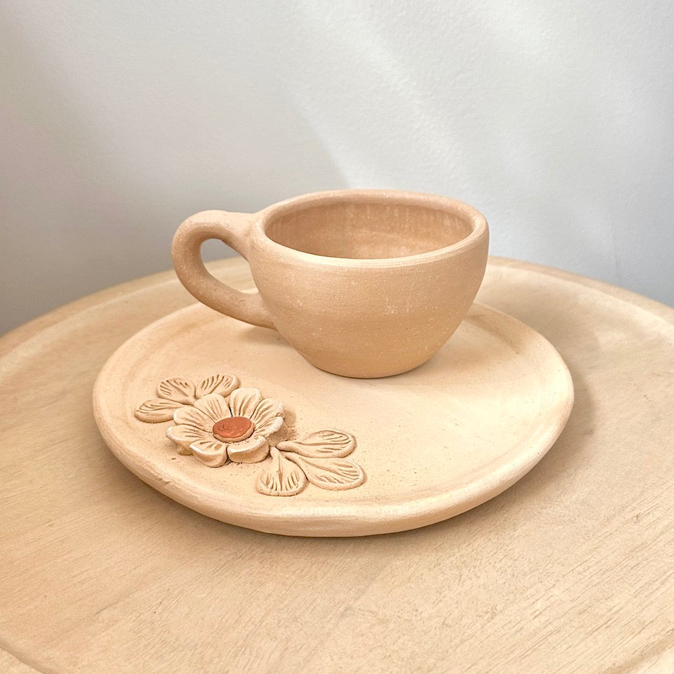Plain Natural Round Cup with Decorative Plate