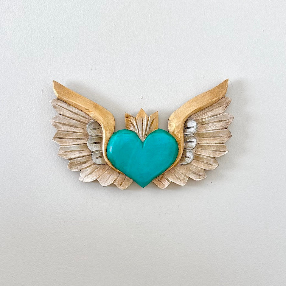 Turquoise Heart with Wings