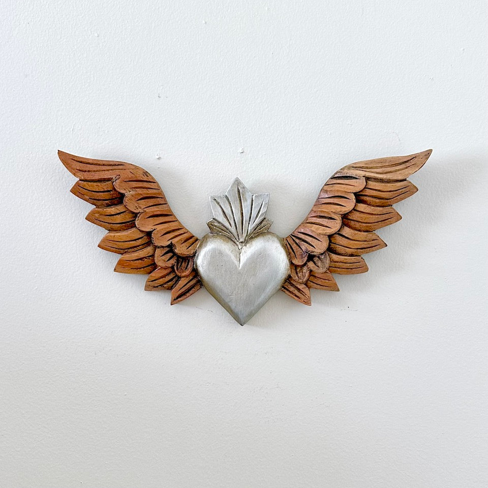 Extra Long Wooden Heart with Wings