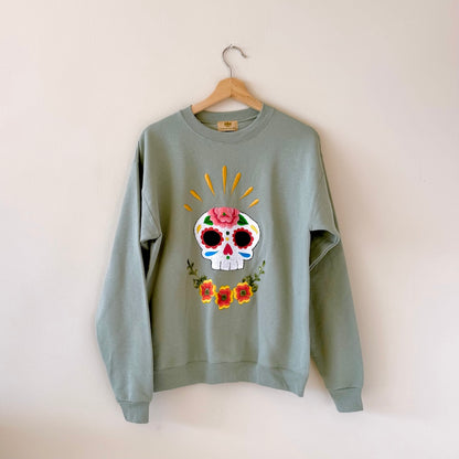 Light Green Embroidered Pullover Sweater