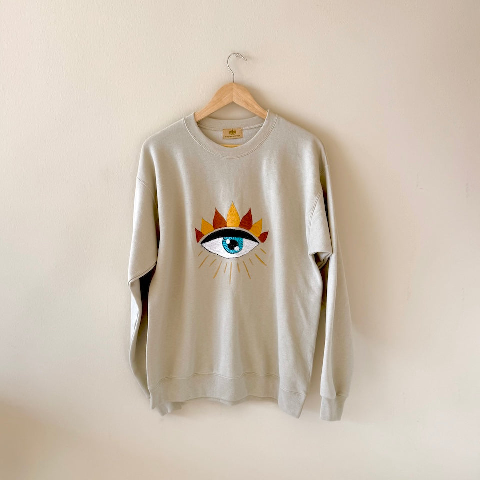 Cream Embroidered Pullover Sweater