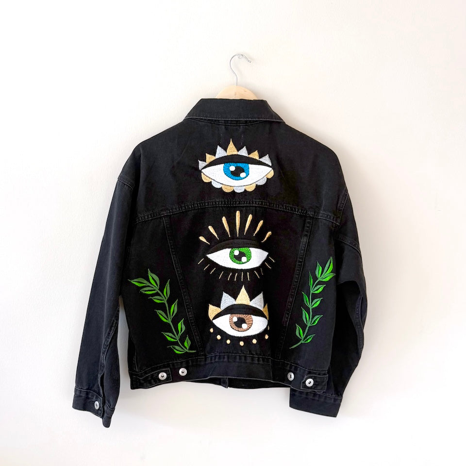 Small Black Denim Tres Ojos Embroidered Jacket