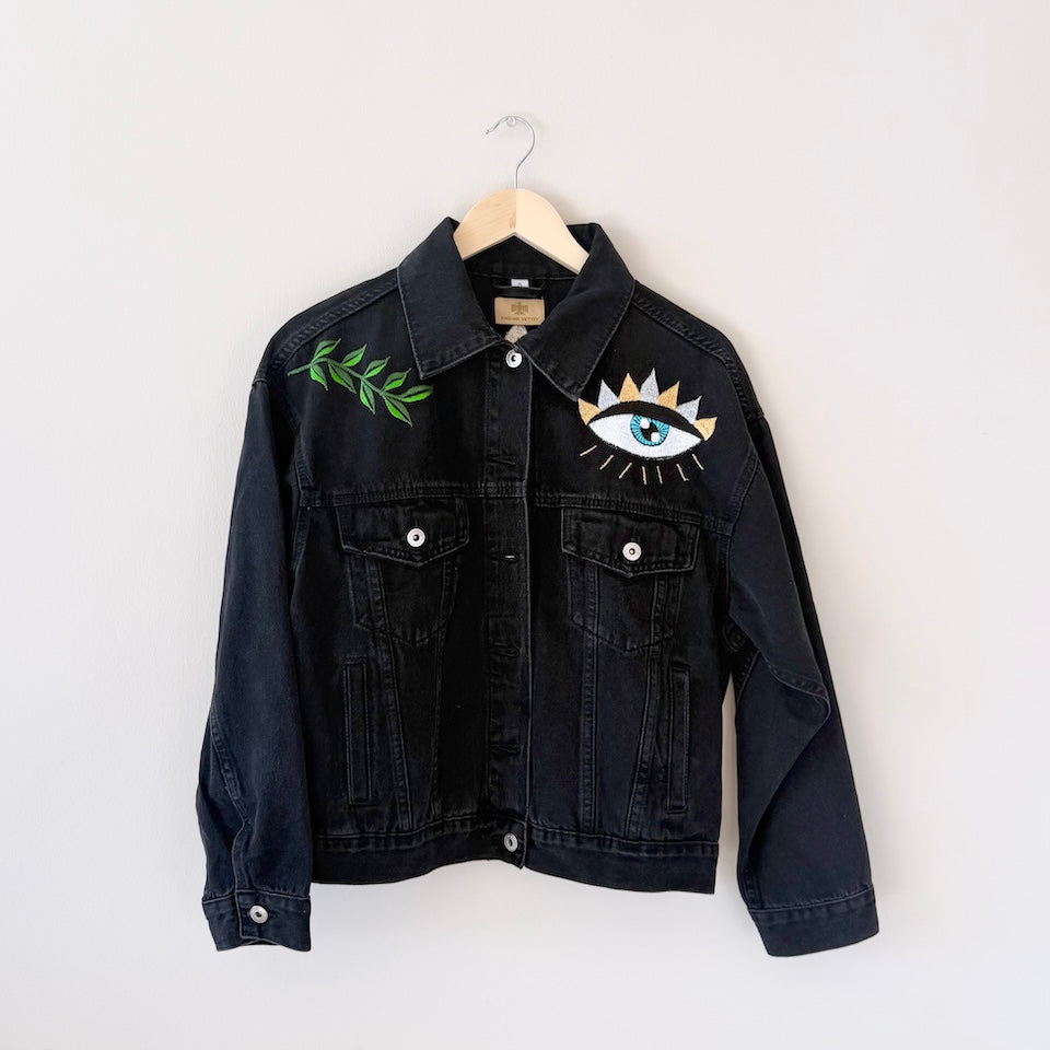 Small Black Denim Tres Ojos Embroidered Jacket