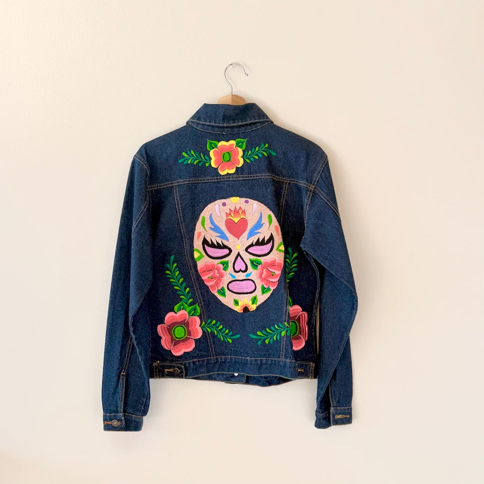 Small Dark Denim Lucha Libre Embroidered Jacket