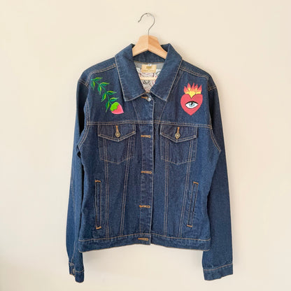 Large Dark Denim Lucha Libre Embroidered Jacket