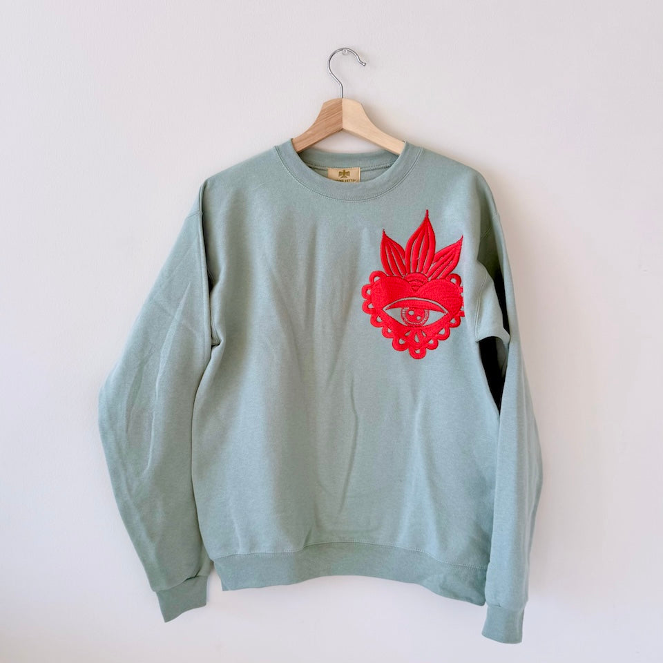 Light Green Embroidered Pullover Sweater