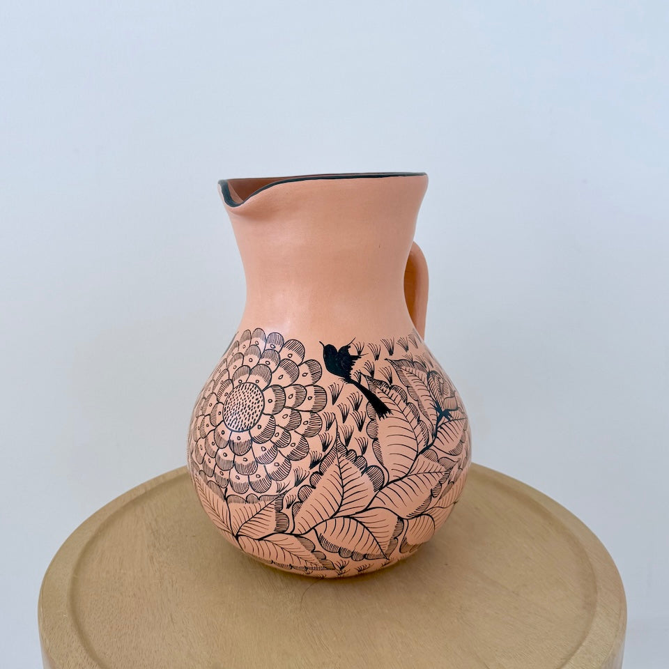 Large Light Brown Michoacan Floral Pitcher
