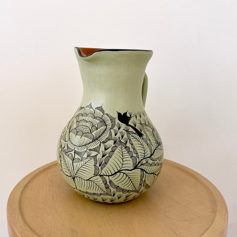 Large Light Green Michoacan Floral Pitcher