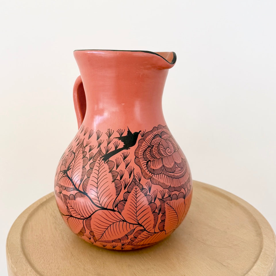 Large Brown Michoacan Floral Pitcher