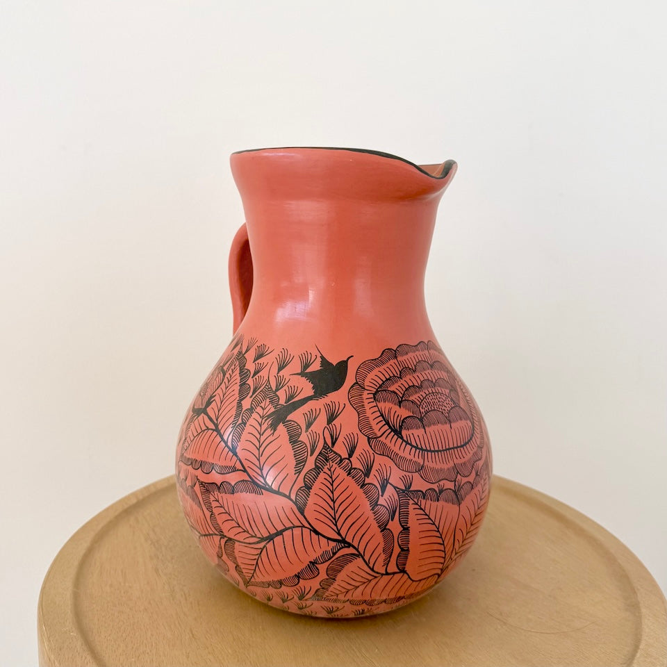 Large Brown Michoacan Floral Pitcher