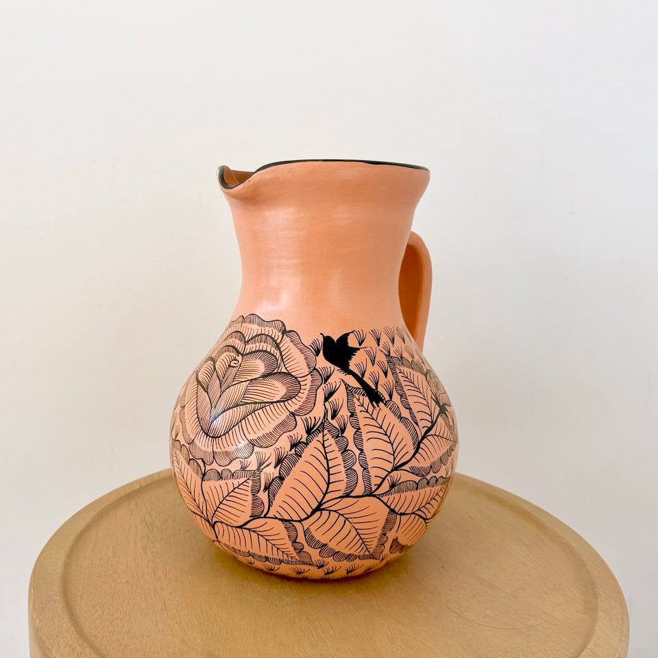 Large Light Brown Michoacan Floral Pitcher