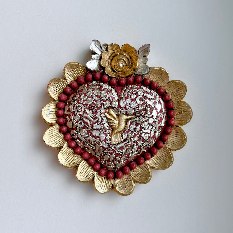 Extra Large Gold Milagro Heart with Hummingbird