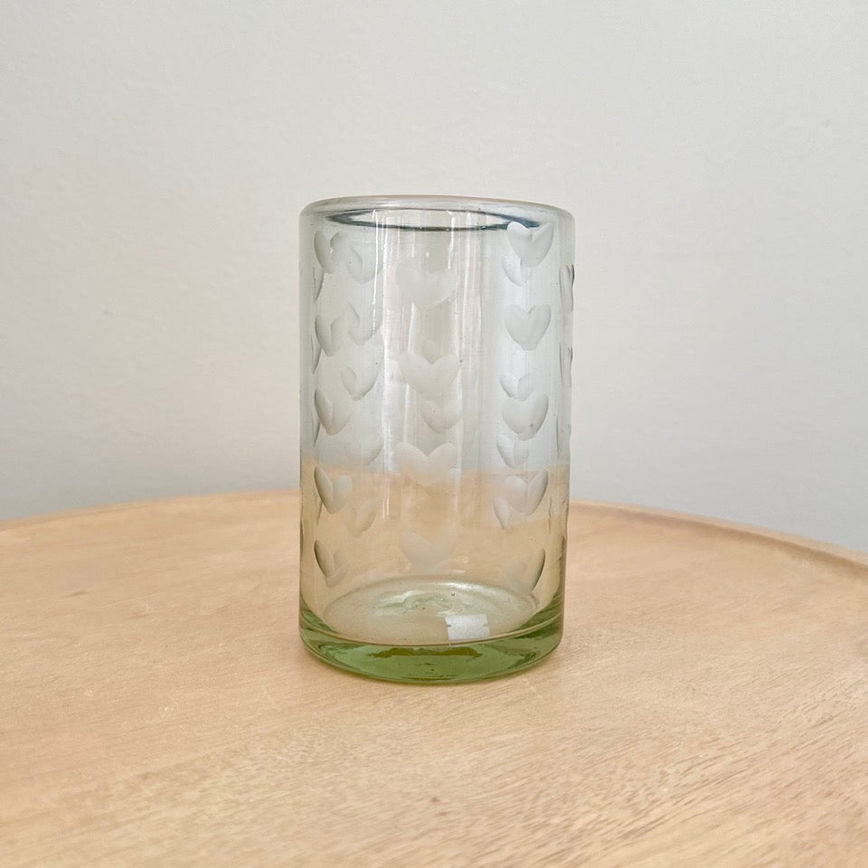 Clear Etched Hearts Glass Cup
