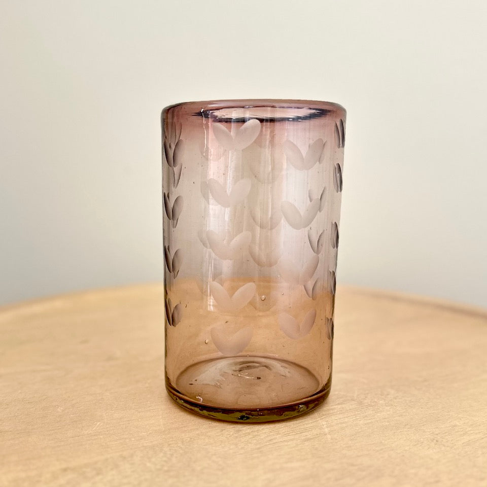 Amethyst Etched Hearts Glass Cup
