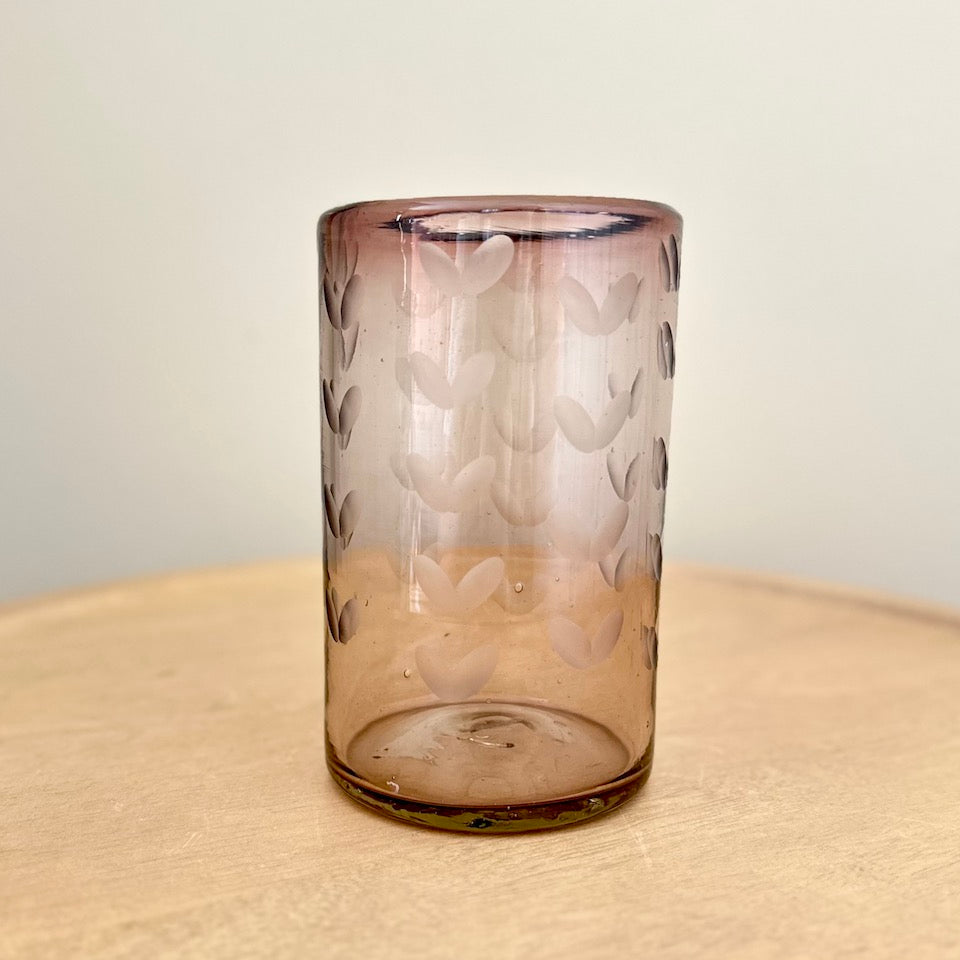 Amethyst Etched Hearts Glass Cup